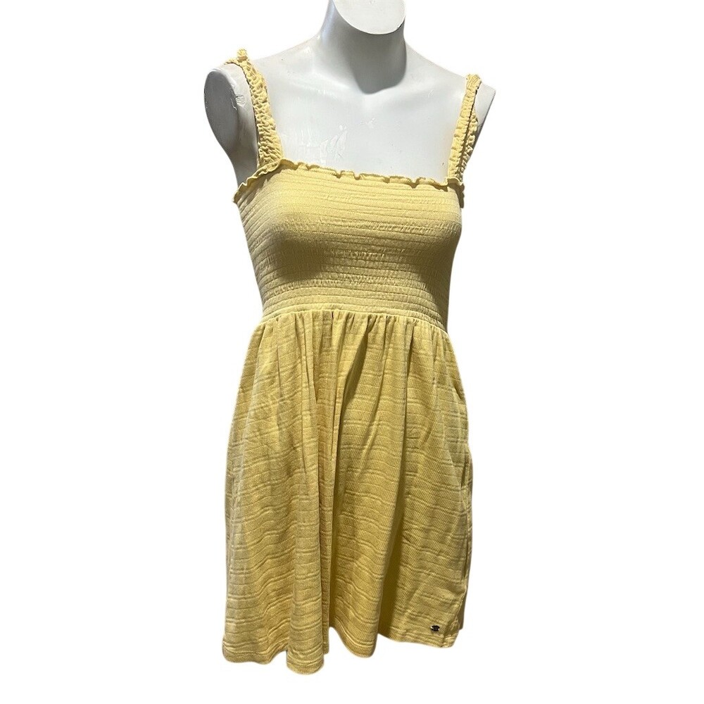 Roxy Sundress Womens Size M Yellow Smocked Ruffle Strap Square Neck Mini - Picture 2 of 9